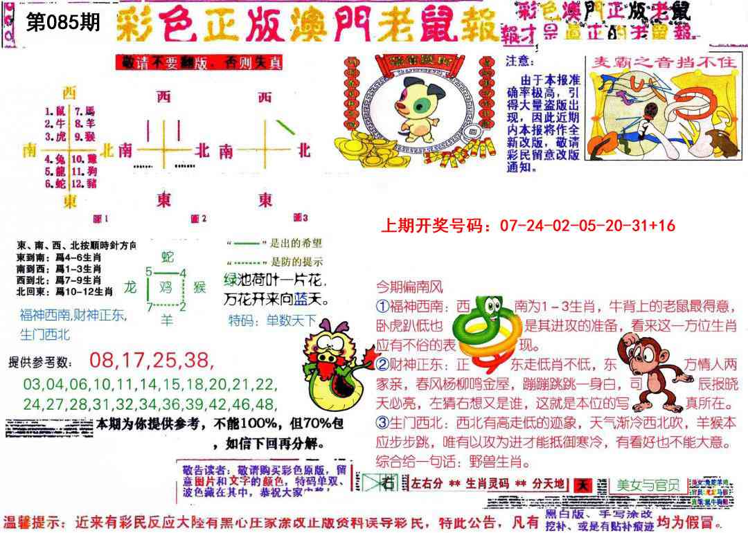 085期彩色正版澳门老鼠报[图]